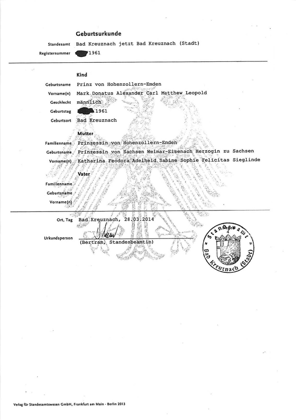 Geburtsurkunde von 1961